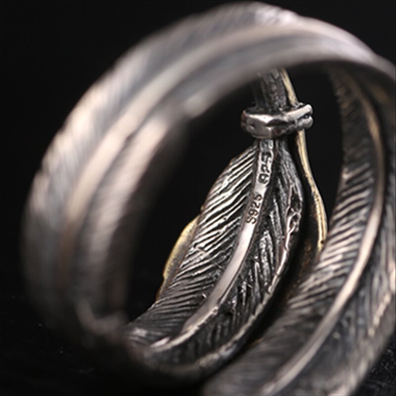 Red Cubic Zirconia Feather 925 Sterling Silver Handmade Vintage Ring-Rings-Innovato Design-Innovato Design