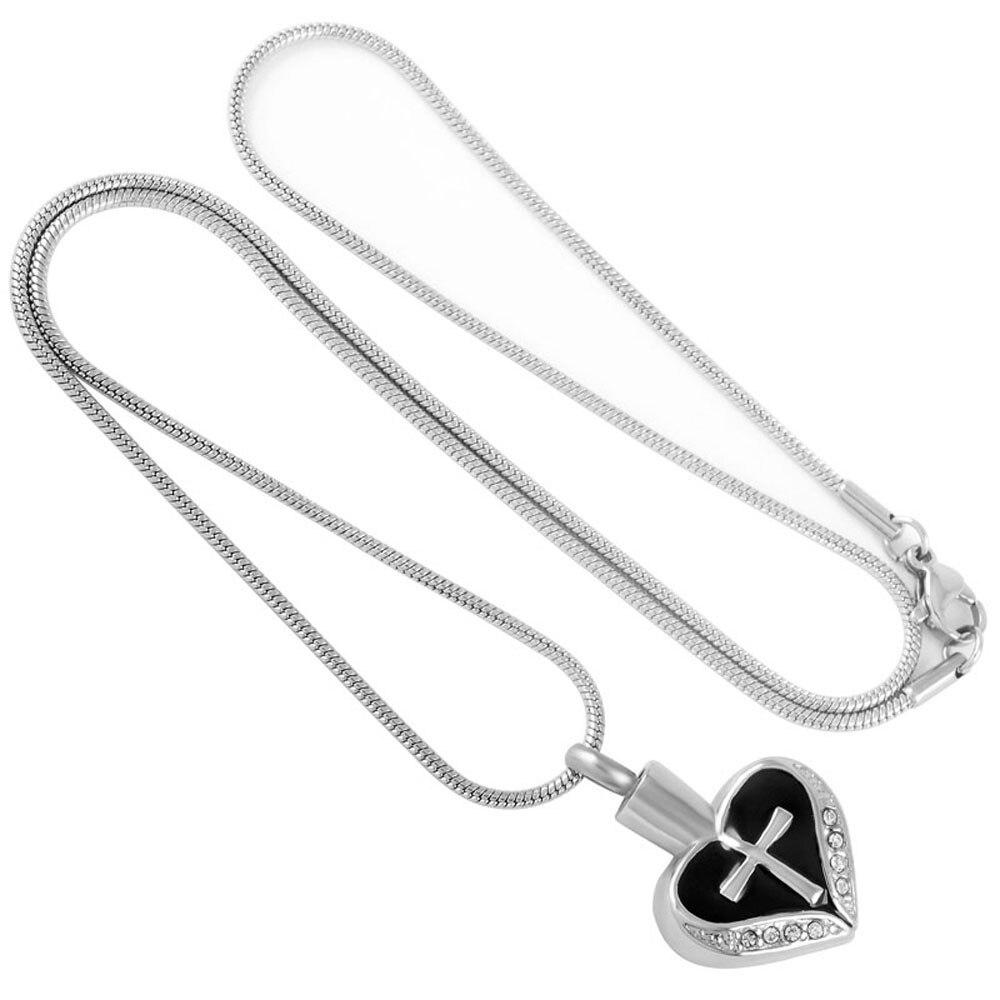 Urn Heart with Cubic Zirconia Crystals and Cross Design Pendant-Necklaces-Innovato Design-Rose Gold-Innovato Design