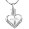 Urn Heart with Cubic Zirconia Crystals and Cross Design Pendant-Necklaces-Innovato Design-Silver & White-Innovato Design