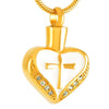 Urn Heart with Cubic Zirconia Crystals and Cross Design Pendant-Necklaces-Innovato Design-Gold-Innovato Design