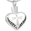 Urn Heart with Cubic Zirconia Crystals and Cross Design Pendant-Necklaces-Innovato Design-White & Black-Innovato Design