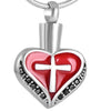 Urn Heart with Cubic Zirconia Crystals and Cross Design Pendant-Necklaces-Innovato Design-Silver & Red-Innovato Design