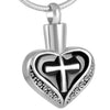 Urn Heart with Cubic Zirconia Crystals and Cross Design Pendant-Necklaces-Innovato Design-Silver & Black-Innovato Design