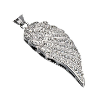 Rhinestone-Studded Gold-Plated Angel Wing Bling Stainless Steel Hip-hop Pendant Necklace-Necklaces-Innovato Design-Silver-Innovato Design
