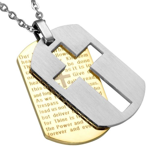 Lord's Prayer Dual Dog Tag with Hollow Cross Necklace-Necklaces-Innovato Design-Gold-Innovato Design