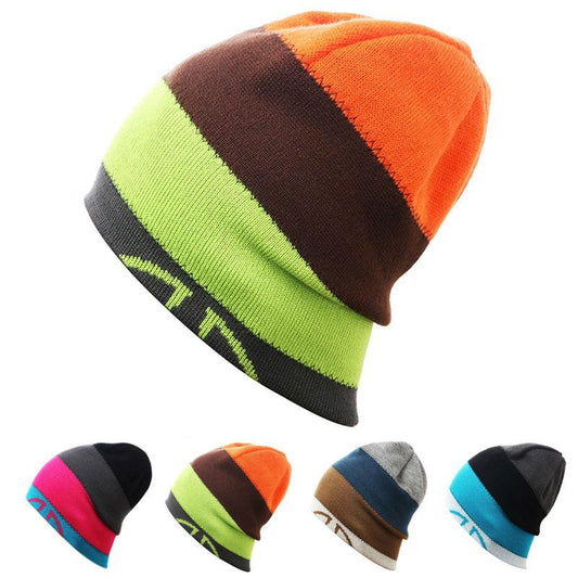 Multicolored Big Striped Knit Hat, Skull Cap or Beanie-Hats-Innovato Design-Coffee-Innovato Design