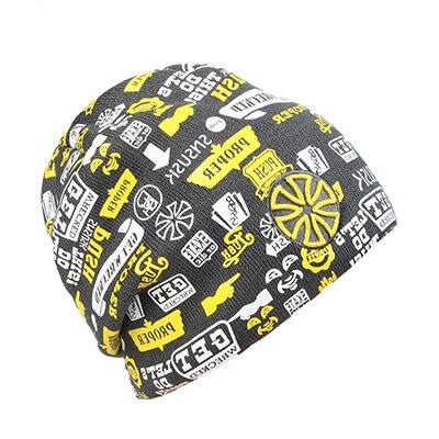 Hip-hop Knit Hat, Skullie or Beanie with Stickers and Patch-Hats-Innovato Design-Black Yellow-Innovato Design