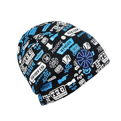 Hip-hop Knit Hat, Skullie or Beanie with Stickers and Patch-Hats-Innovato Design-Black Blue-Innovato Design