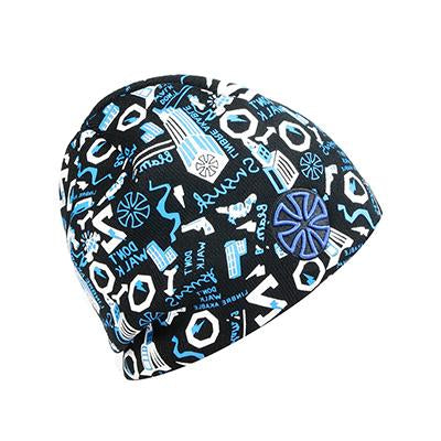 Hip-hop Knit Hat, Skullie or Beanie with Stickers and Patch-Hats-Innovato Design-Blue Black-Innovato Design