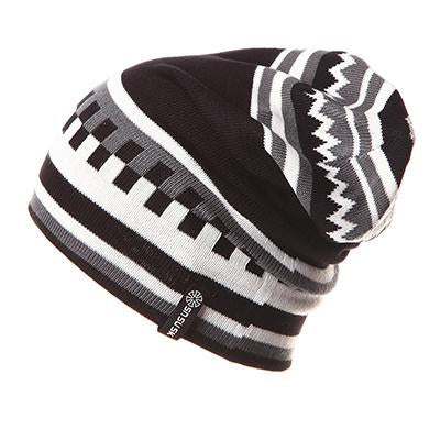 Geometric Patterns Plaid Knit Hat, Skull Cap or Beanie-Hats-Innovato Design-Black White-Innovato Design