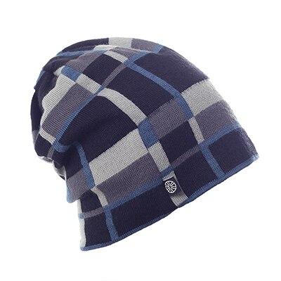 Geometric Patterns Plaid Knit Hat, Skull Cap or Beanie-Hats-Innovato Design-Black Blue-Innovato Design