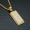 Micro Paved Rhinestone-Studded Gold-Plated Dog Tag Bling Stainless Steel Hip-hop Pendant Necklace