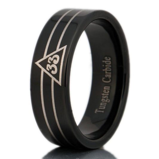 8mm 33rd Degree Masonic Black-Plated Tungsten Carbide Wedding Ring