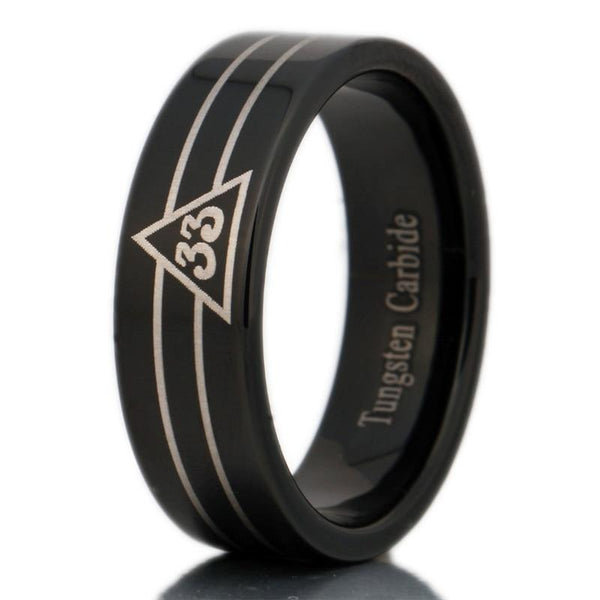 8mm 33rd Degree Masonic Black-Plated Tungsten Carbide Wedding Ring-Rings-Innovato Design-6-Innovato Design