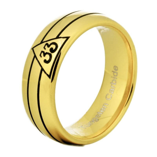 8mm Golden Domed 33rd Degree Masonic Tungsten Carbide Wedding Ring-Rings-Innovato Design-6-Innovato Design