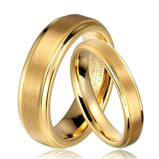 4/6mm Gold-Plated Brushed Tungsten Carbide Wedding Ring Set
