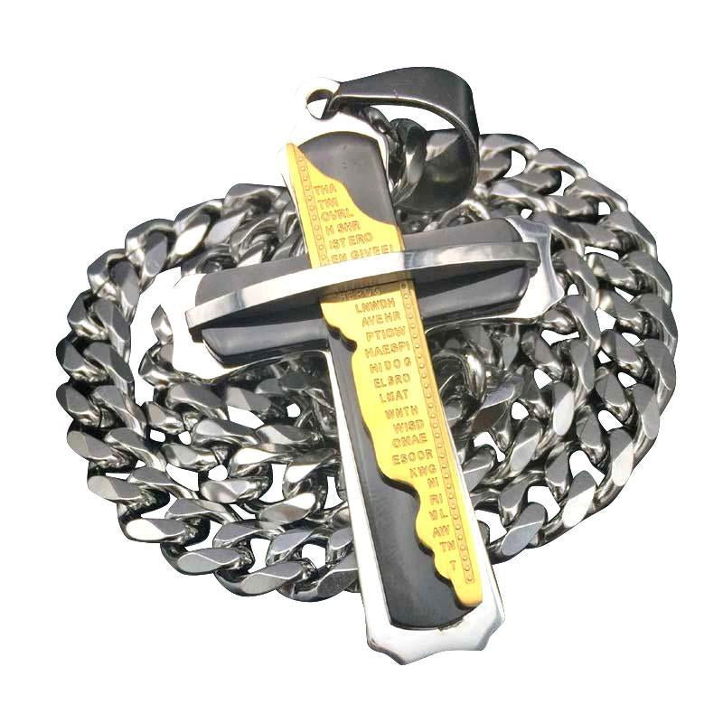 Three Tone Black, Silver and Gold Stainless Steel Lord's Prayer Necklace-Necklaces-Innovato Design-Innovato Design