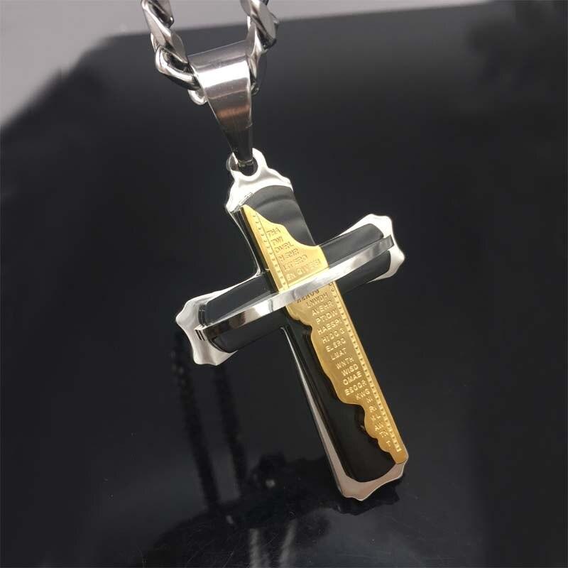 Three Tone Black, Silver and Gold Stainless Steel Lord's Prayer Necklace-Necklaces-Innovato Design-Innovato Design