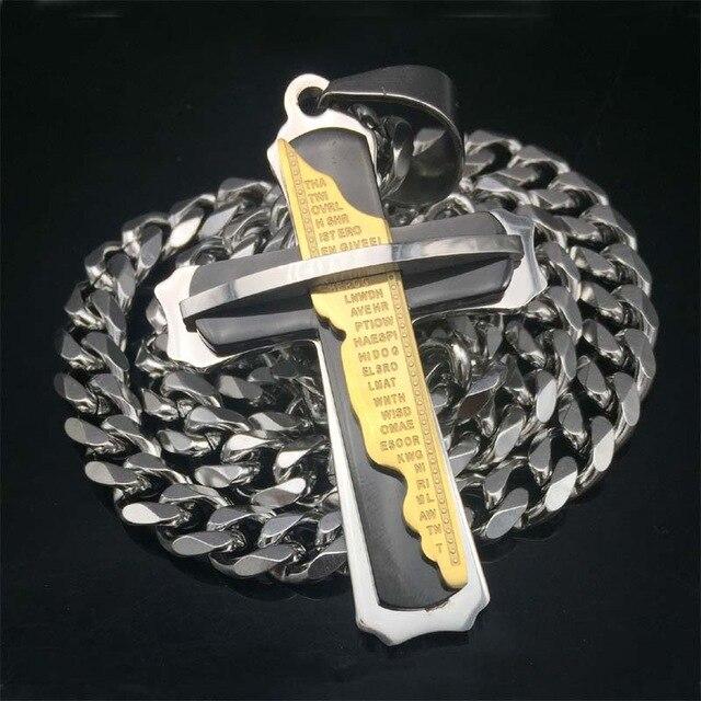 Three Tone Black, Silver and Gold Stainless Steel Lord's Prayer Necklace-Necklaces-Innovato Design-Innovato Design