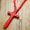 Large Catholic Wooden Cross Bead Rosary Pendant Necklace - InnovatoDesign