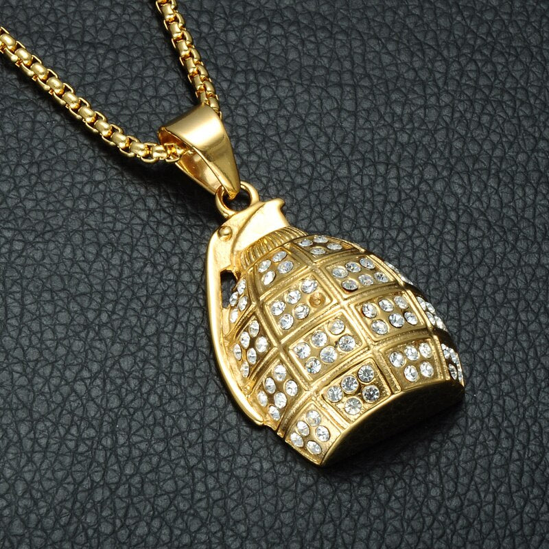 Hand Grenade Bling Stainless Steel Hip-hop Pendant Necklace-Necklaces-Innovato Design-Innovato Design