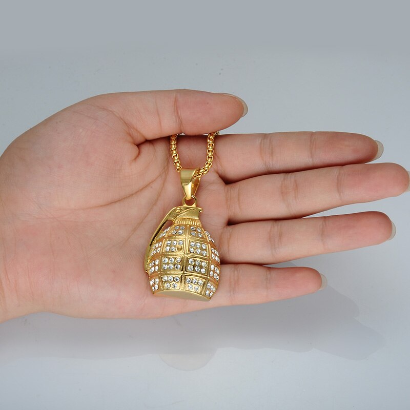 Hand Grenade Bling Stainless Steel Hip-hop Pendant Necklace-Necklaces-Innovato Design-Innovato Design