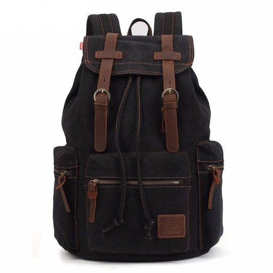 Vintage Canvas Leather 17.7 Litre Backpack with Drawstring-Canvas and Leather Backpack-Innovato Design-Innovato Design