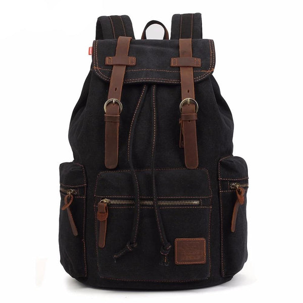 Vintage Canvas Leather 17.7 Litre Backpack with Drawstring - InnovatoDesign