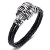 Black Braided Leather Stainless Steel Smiling Skull Bracelet - InnovatoDesign
