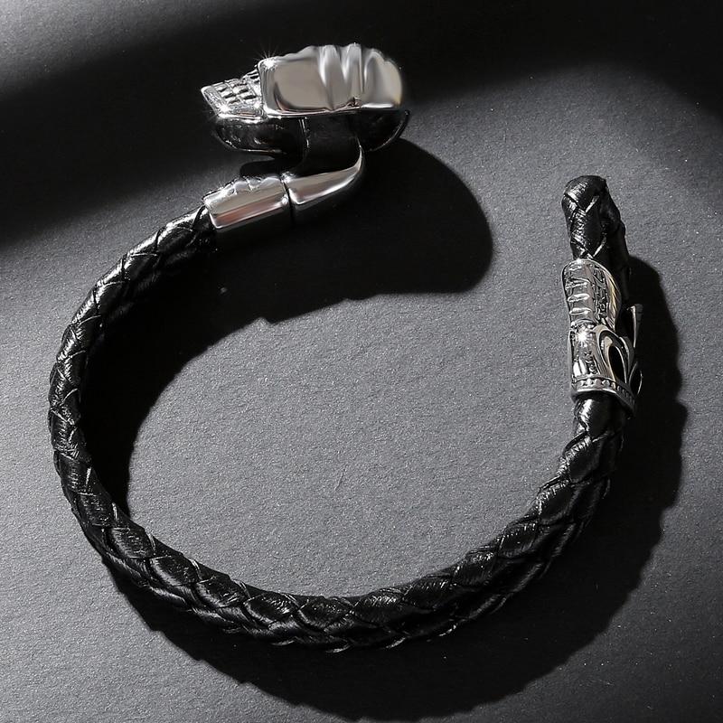 Black Braided Leather Stainless Steel Smiling Skull Bracelet-Skull Bracelet-Innovato Design-Black-6.5-Innovato Design