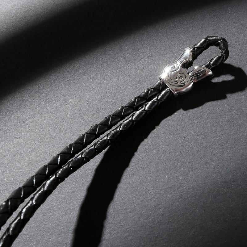 Black Braided Leather Stainless Steel Smiling Skull Bracelet-Skull Bracelet-Innovato Design-Black-6.5-Innovato Design