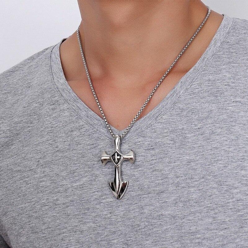 Stainless Steel Sword Blade Cross Pendant with Chain Necklace-Necklaces-Innovato Design-Innovato Design