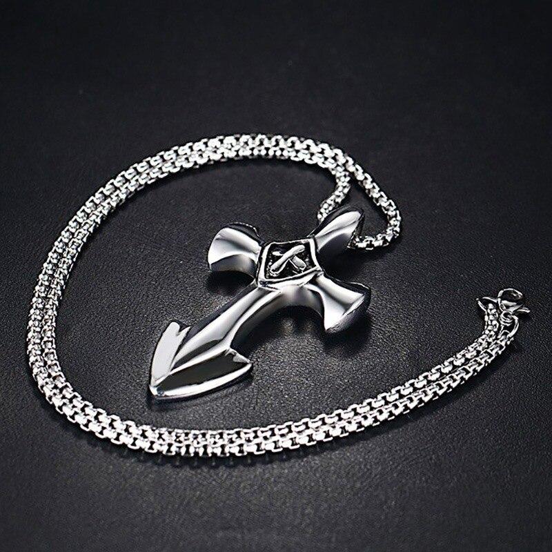 Stainless Steel Sword Blade Cross Pendant with Chain Necklace-Necklaces-Innovato Design-Innovato Design