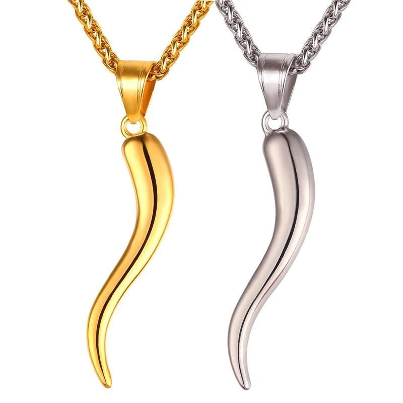 Stainless Steel Horn Pendant Chain Necklace-Necklaces-Innovato Design-Silver-Innovato Design