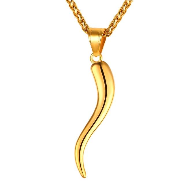 Stainless Steel Horn Pendant Chain Necklace-Necklaces-Innovato Design-Gold-Innovato Design