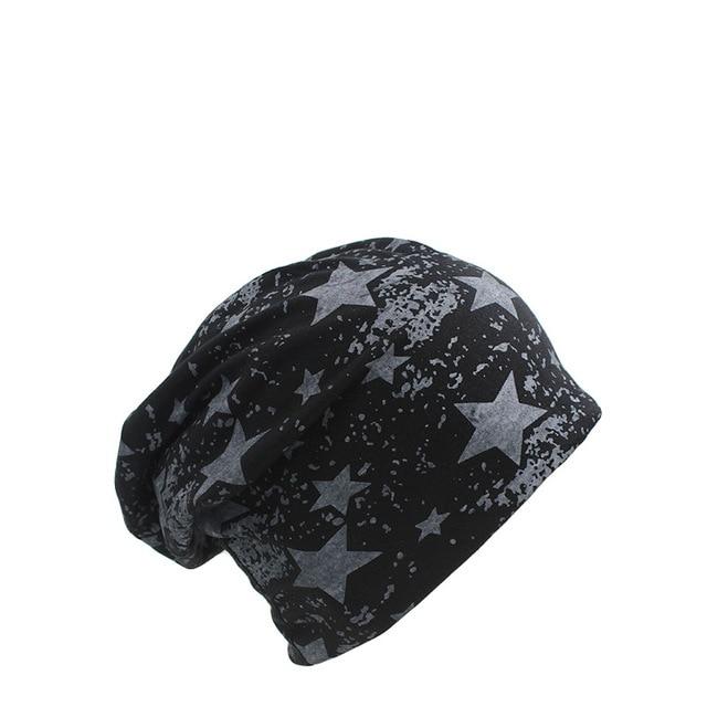 Hip-hop Geometric Star Print Knit Hat, Beanie or Skullie-Hats-Innovato Design-Black-Innovato Design