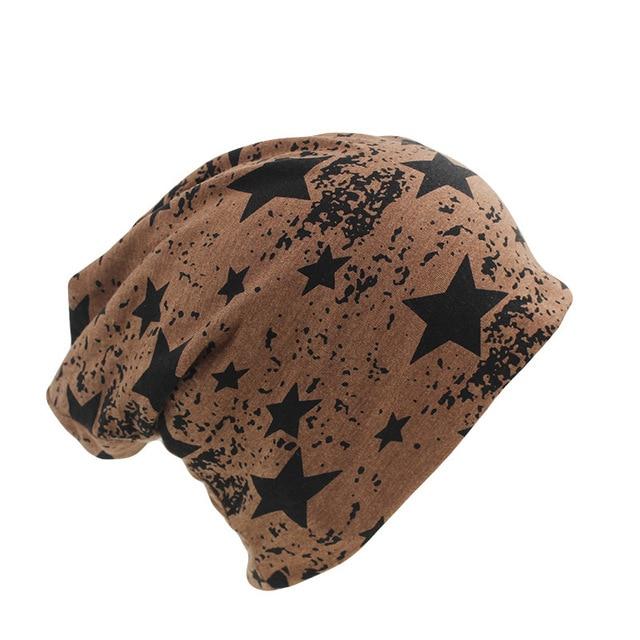 Hip-hop Geometric Star Print Knit Hat, Beanie or Skullie-Hats-Innovato Design-Brown-Innovato Design