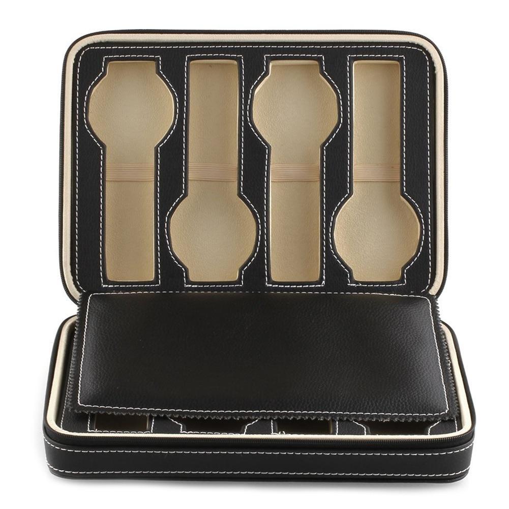Black Leather Watch and Jewelry Zippered Display Storage Box-Watch Box-Innovato Design-Innovato Design