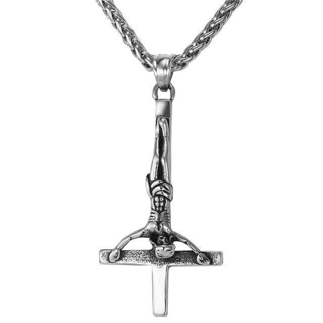 Upside Down/ Inverted of St. Peter Cross Pendant Necklace, Silver