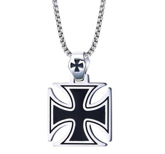 Maltese Iron Cross Pendant Necklace-Necklaces-Innovato Design-Black-24"-Innovato Design