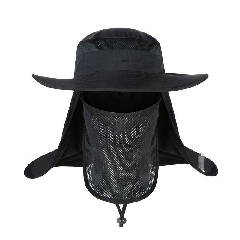 Wide Brim Bucket Hat with Face Mask and Neck Flap