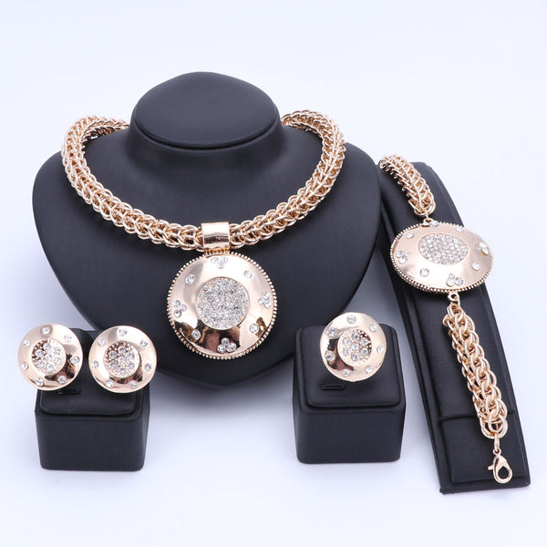 Gold-Plated Crystal Necklace, Bracelet, Earrings & Ring Wedding Jewelry Set-Jewelry Sets-Innovato Design-Innovato Design