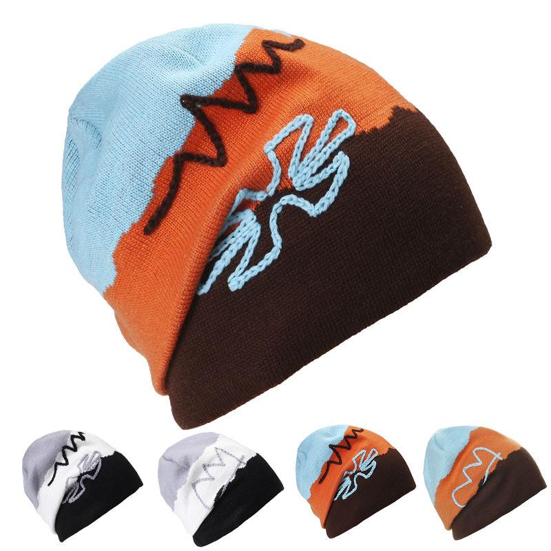 Scribbles Embroidered Striped Knit Hat, Skull Cap or Beanie-Hats-Innovato Design-Blue-Innovato Design