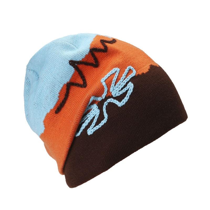 Scribbles Embroidered Striped Knit Hat, Skull Cap or Beanie-Hats-Innovato Design-Blue-Innovato Design