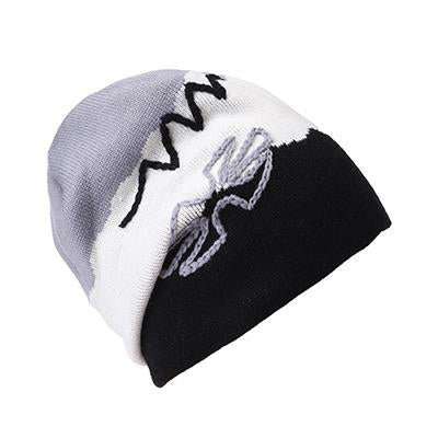 Scribbles Embroidered Striped Knit Hat, Skull Cap or Beanie-Hats-Innovato Design-Grey-Innovato Design