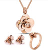 Rose-Gold-Plated Flower Stainless Steel Necklace, Earrings & Ring Fashion Jewelry Set