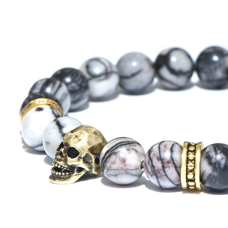 Natural Stone Beads Antique Skull Bracelet-Skull Bracelet-Innovato Design-Bronze-Innovato Design