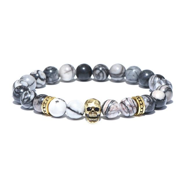 Natural Stone Beads Antique Skull Bracelet-Skull Bracelet-Innovato Design-Bronze-Innovato Design