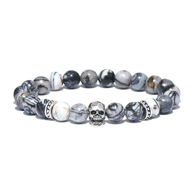 Natural Stone Beads Antique Skull Bracelet-Skull Bracelet-Innovato Design-Antique Silver-Innovato Design