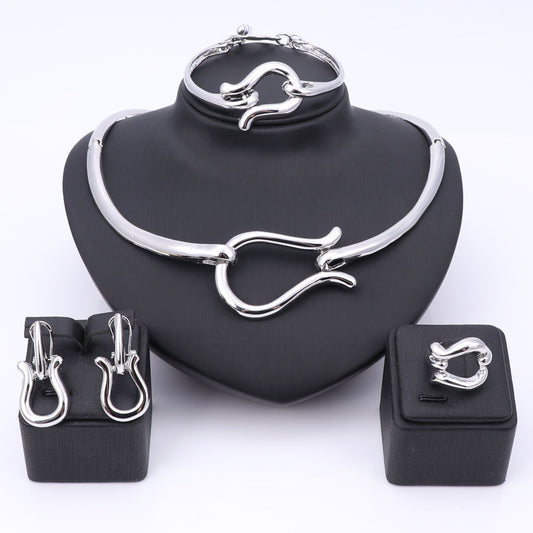 Silver-Plated Omega Necklace, Bracelet, Earrings & Ring Wedding Jewelry Set-Jewelry Sets-Innovato Design-Innovato Design